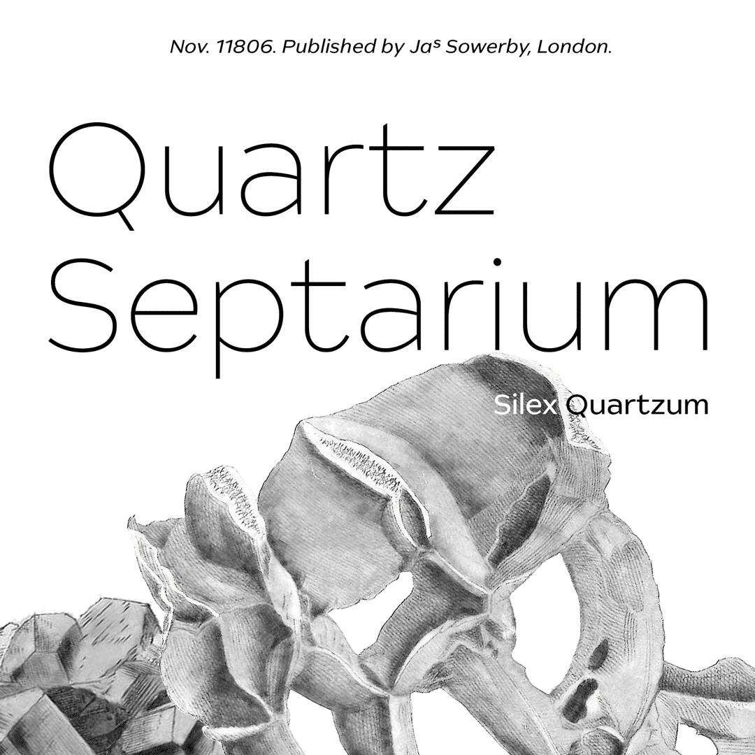 Demo Artford Extra Light font in use; Quartz mineral retro drawing