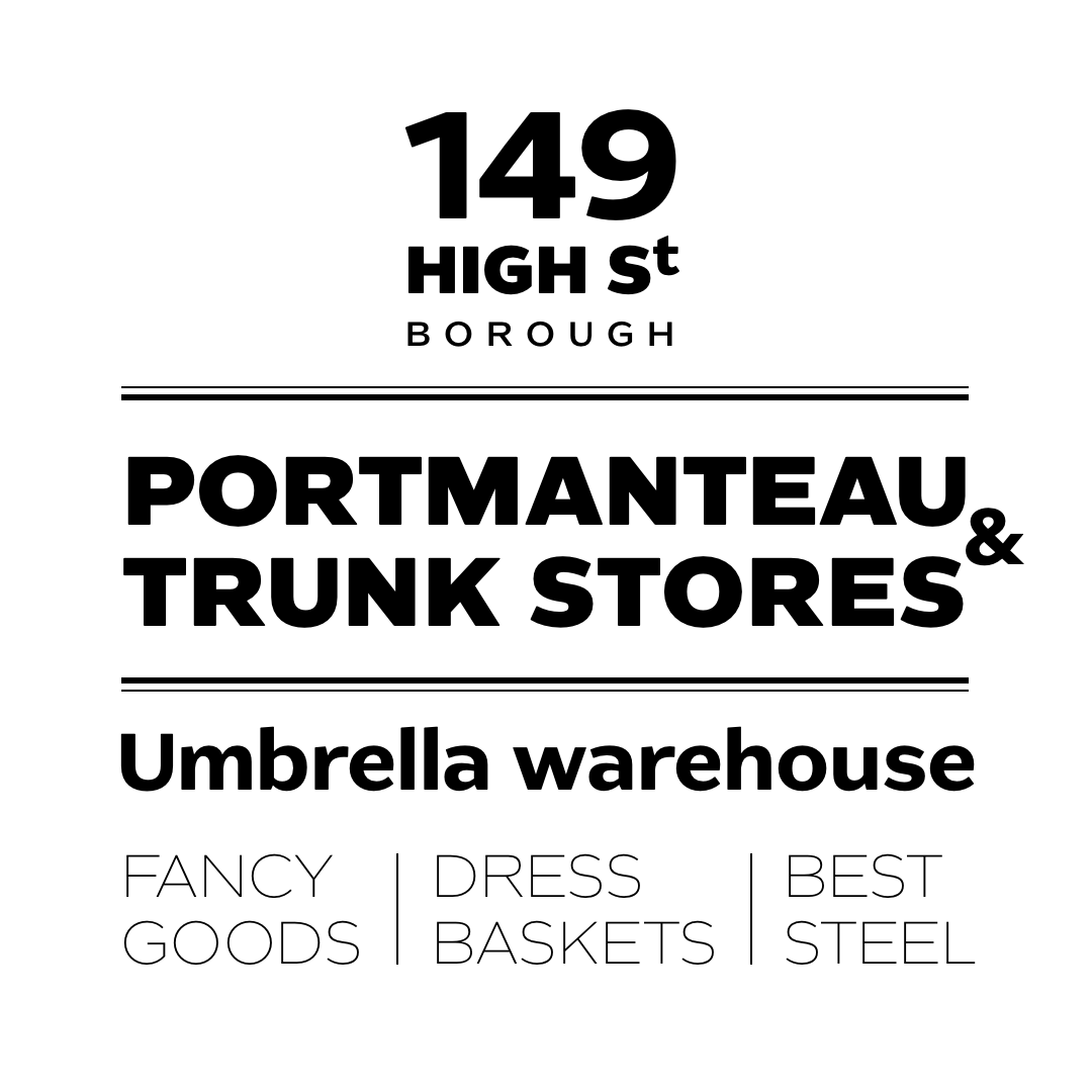 Demo Artford font in use; reproduction of a 19th Century advertising in London City: umbrella warehaouse