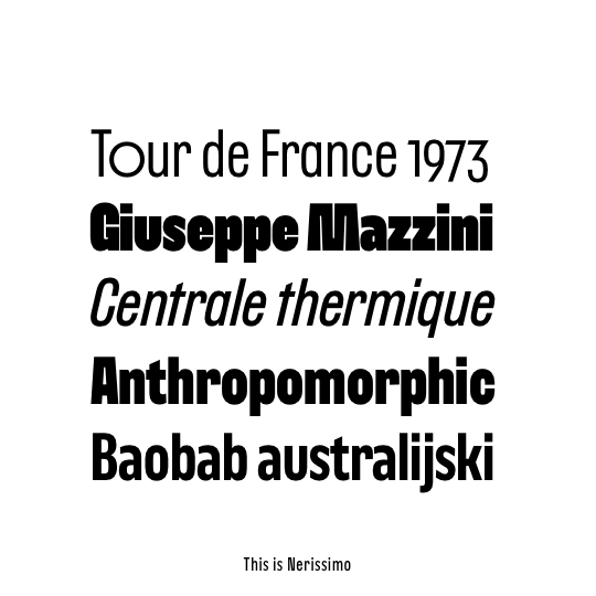 specimen showing Nerissimo font in sentence case and some alternate characters (stylistic styles)