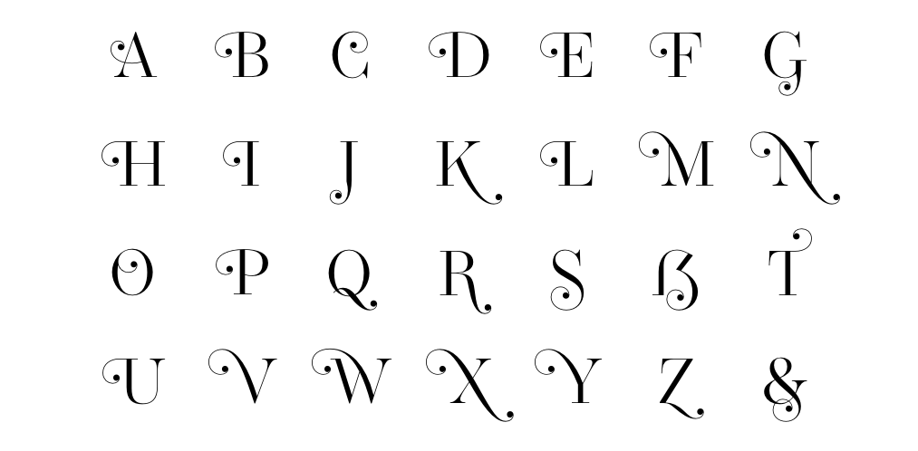 Table of glyphs